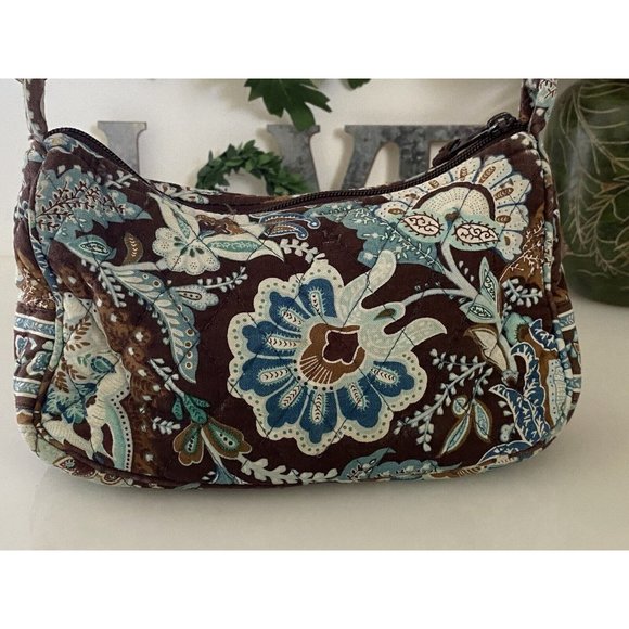Vintage Vera Bradley Java Blue Tote Bag Purse Shoulder Paisley Brown Zip Closure - Picture 7 of 16